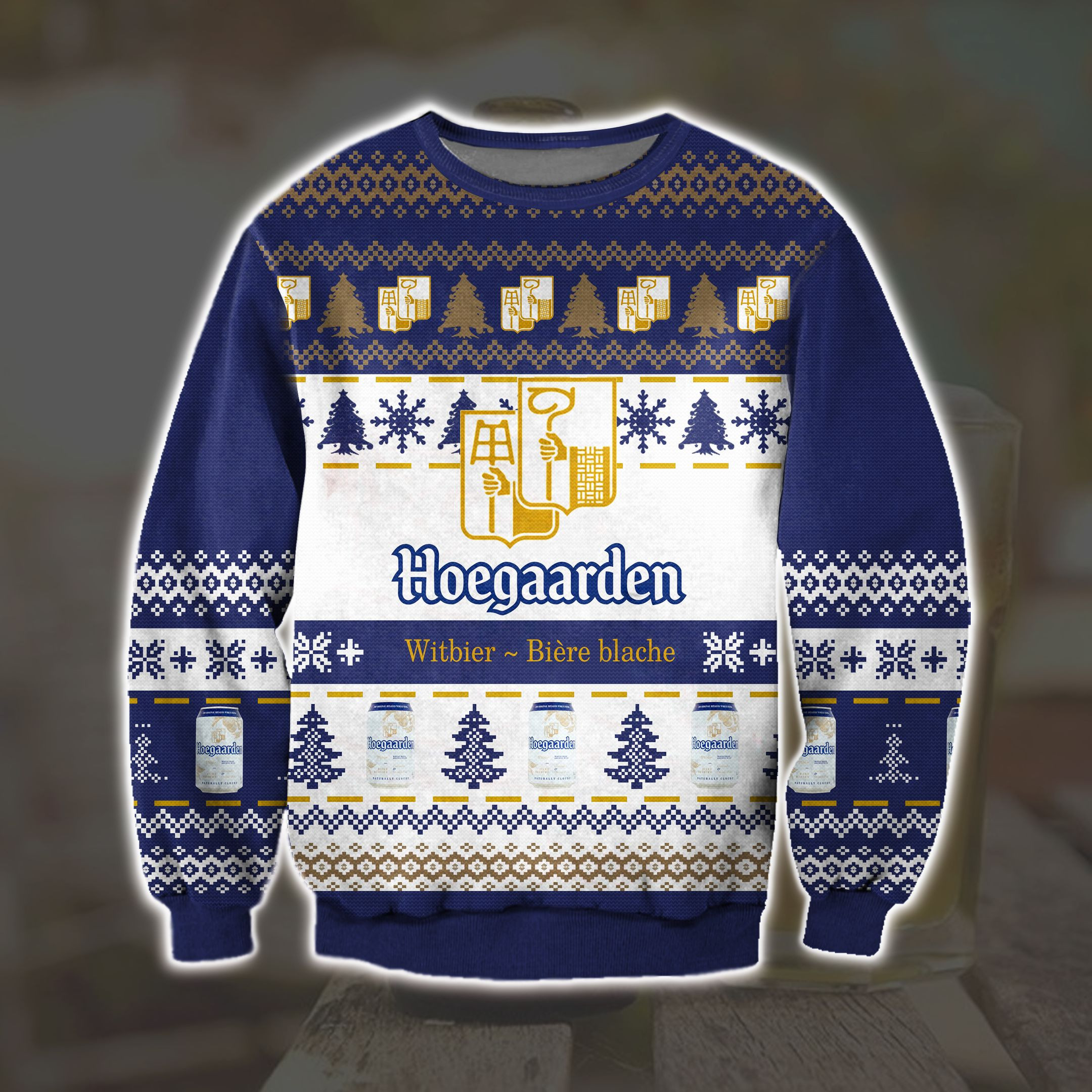 Hoegaarden White Knitting Pattern 3D Print Ugly Christmas Sweater