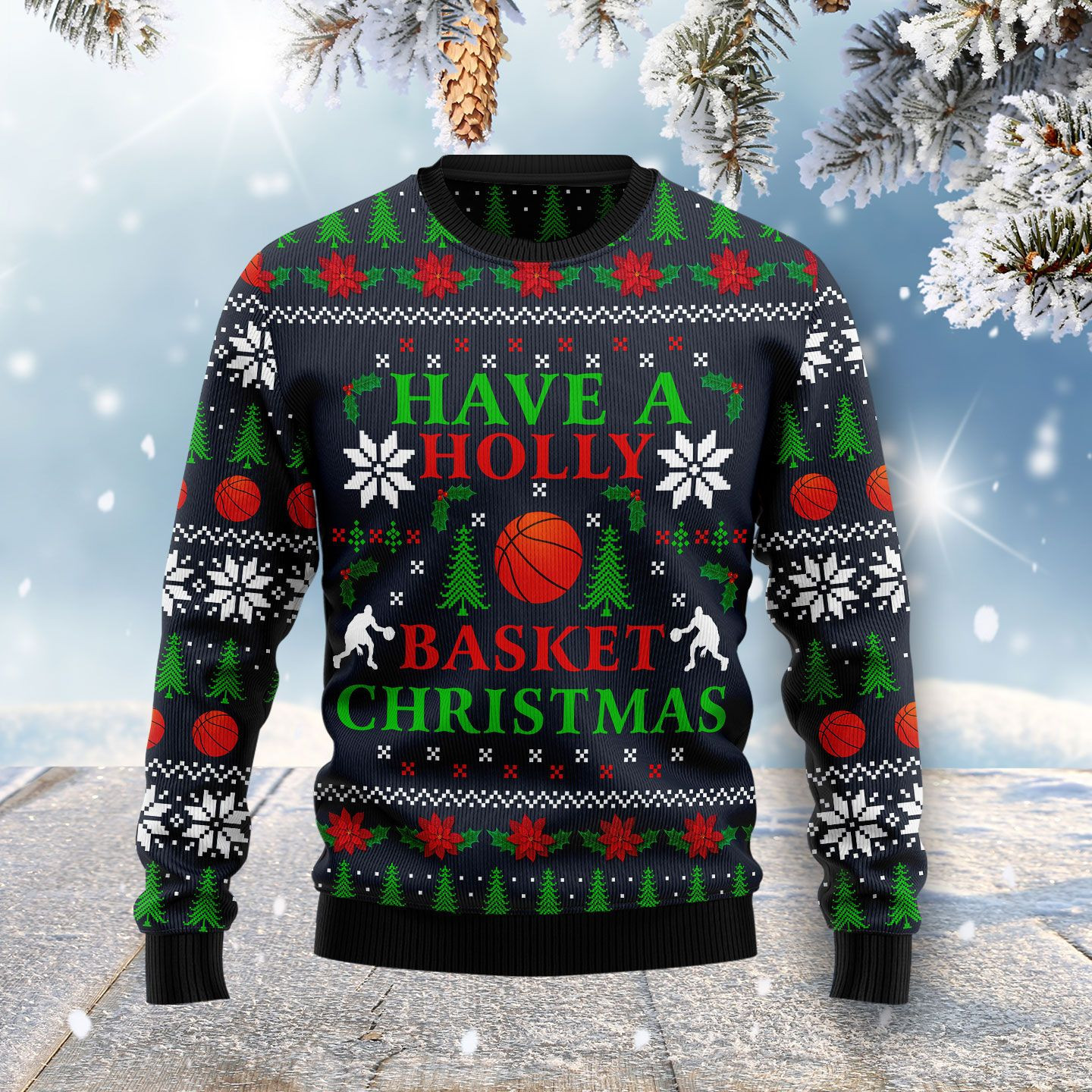 Holly Basket Basketball Christmas Ugly Christmas Sweater, Perfect Holiday Gift