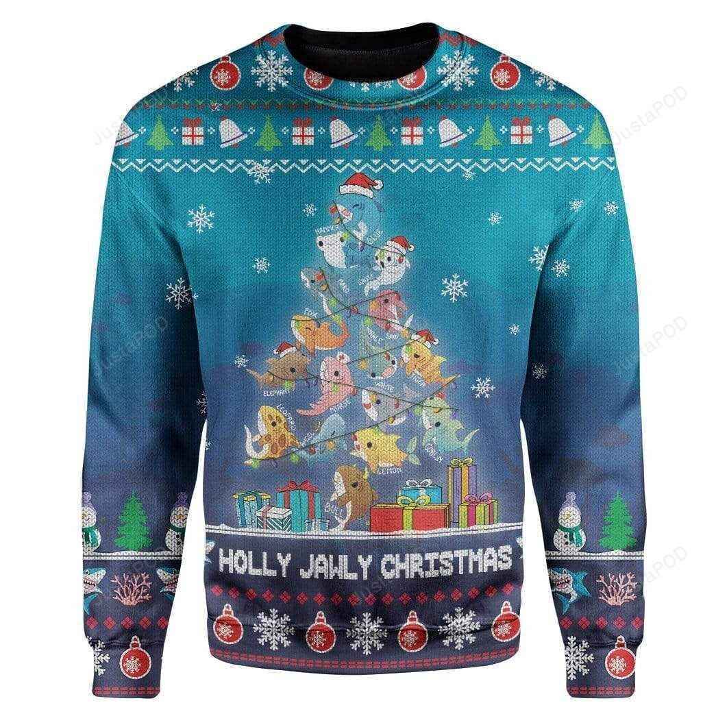 Holly Jawly Christmas Shark Tree For Unisex Ugly Christmas Sweater,
