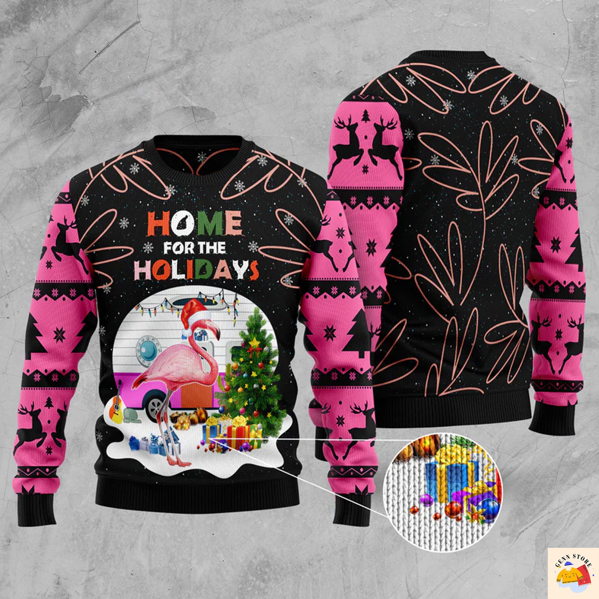 Home For The Holidays Flamingo Ugly Christmas Sweater