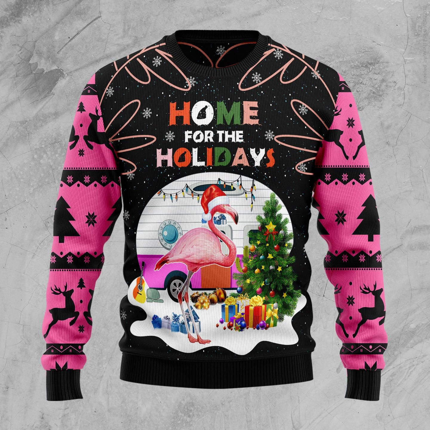 Home For The Holidays Flamingo Ugly Christmas Sweater, Perfect Holiday Gift