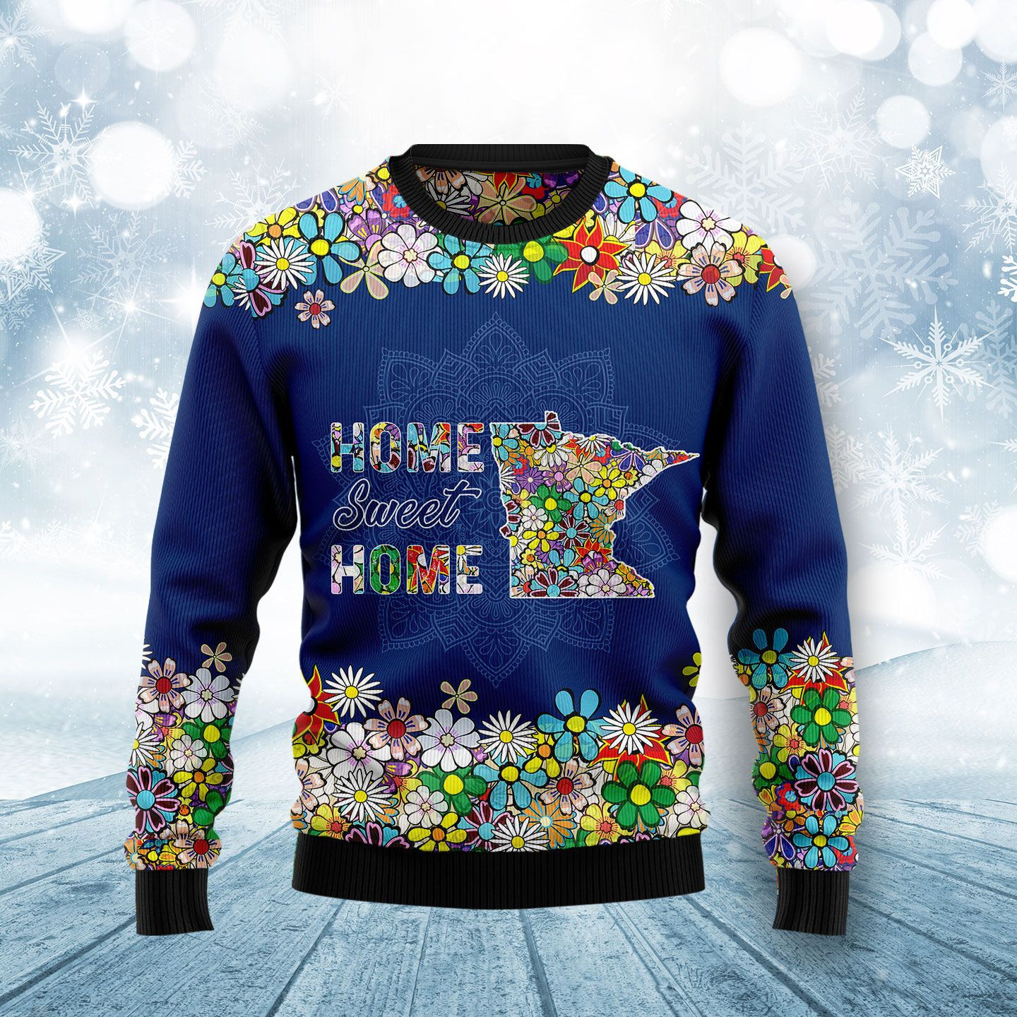 Home Sweet Home Minnesota Flower Ugly Christmas Sweater, Perfect Holiday Gift
