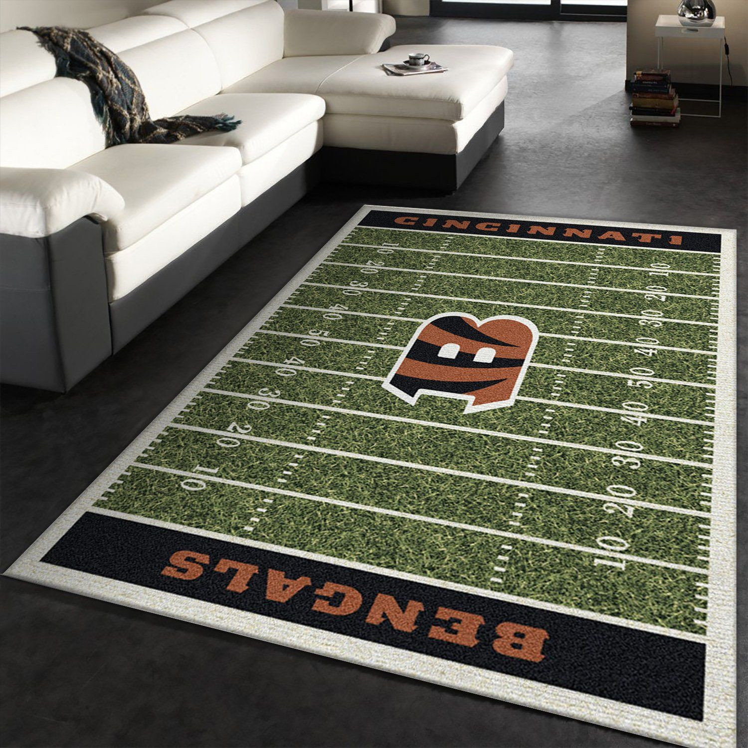Homefield Cincinnati Bengals Rectangle Area Rug – Full Print Carpet For Living Room & Bedroom Home Decor