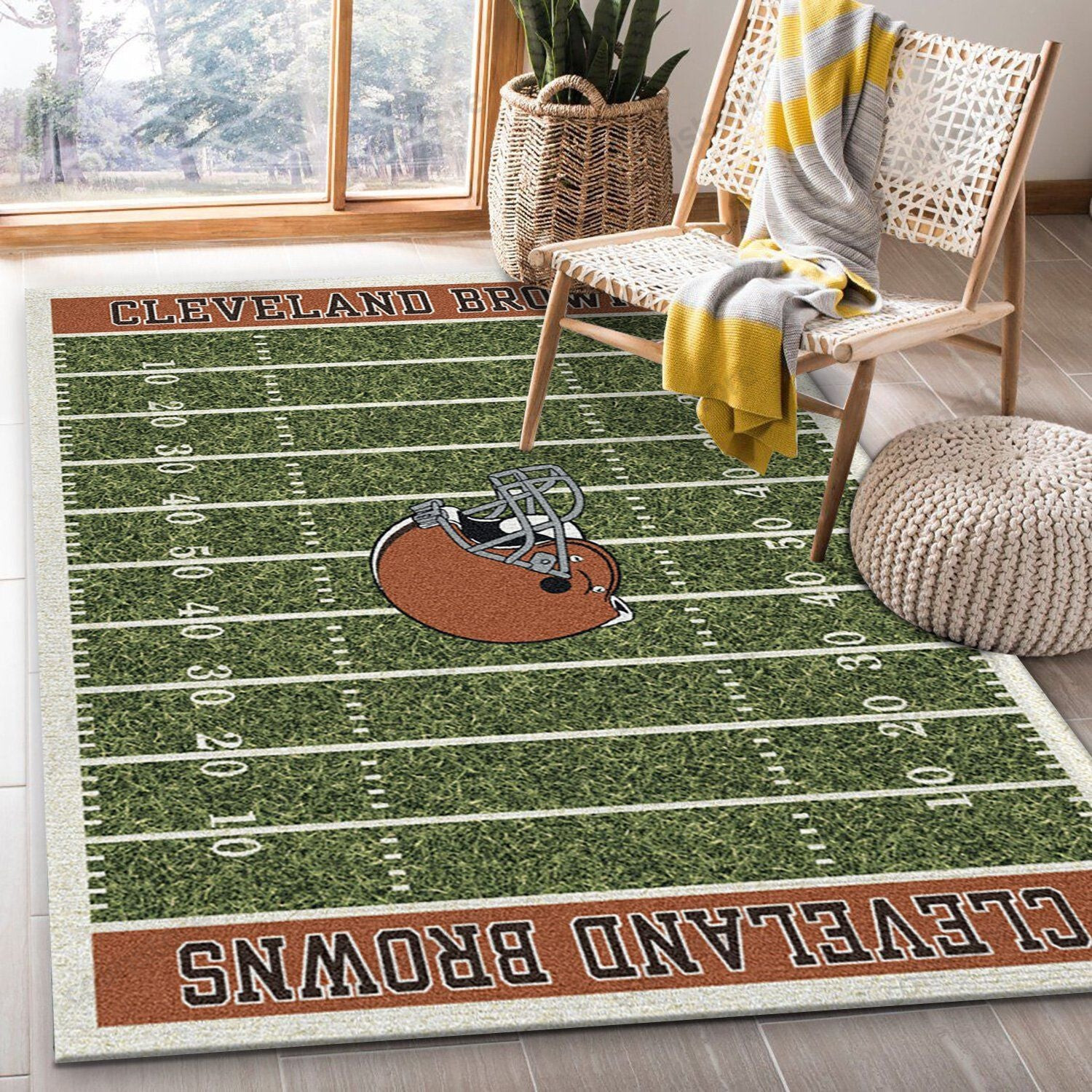 Homefield Cleveland Browns Rectangle Area Rug – Full Print Carpet For Living Room & Bedroom Home Decor
