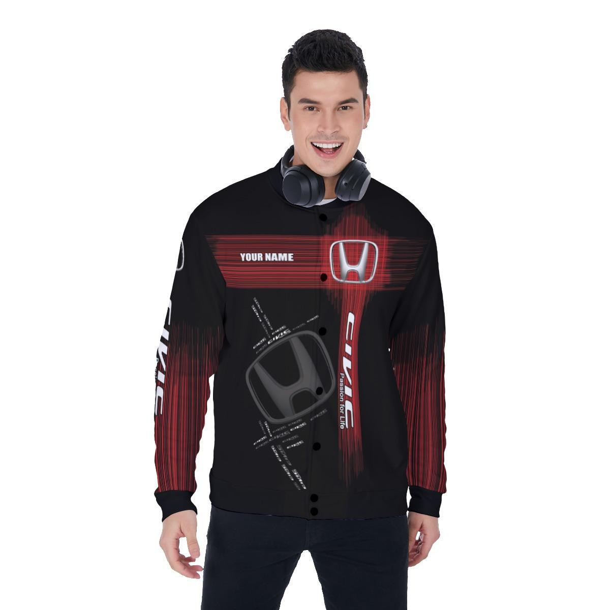 Honda Civic Flash Personalized Name Baseball Jacket for Men & Women | Vehicle Brand Fan Gift