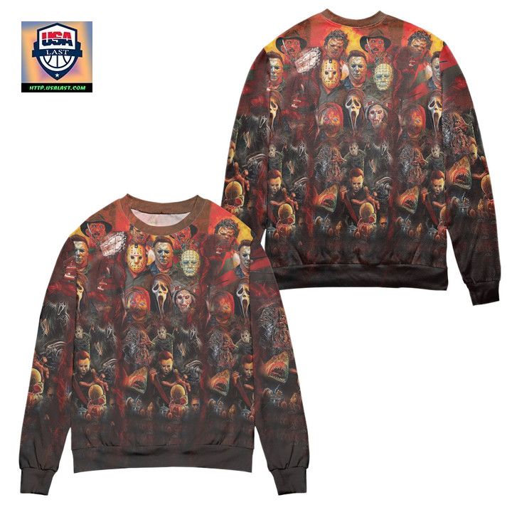 Horror Characters All Over The Place Ugly Christmas Sweater