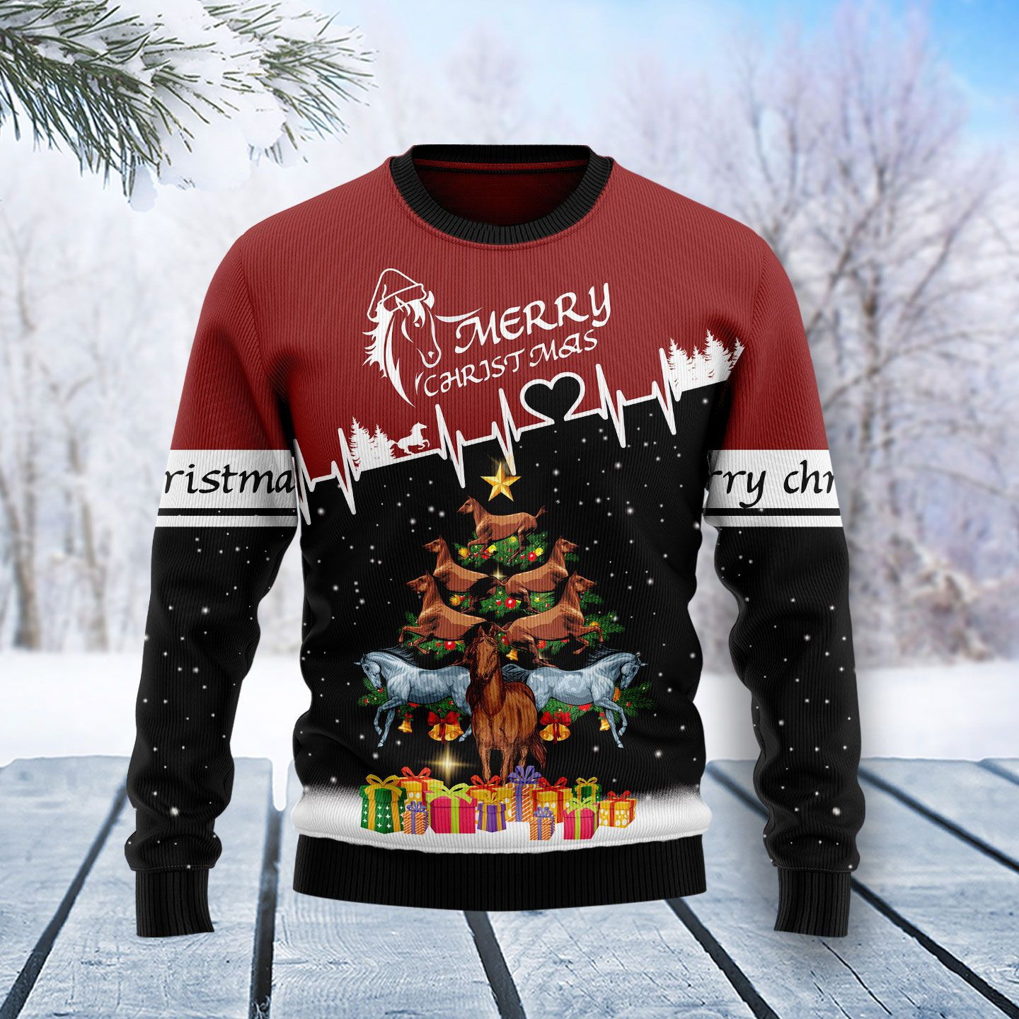 Horse Christmas Tree Ugly Christmas Sweater, Perfect Holiday Gift