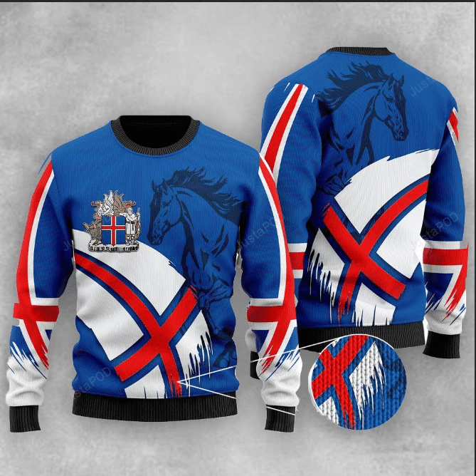 Horse Iceland Flag Ugly Christmas Sweater, Perfect Holiday Gift