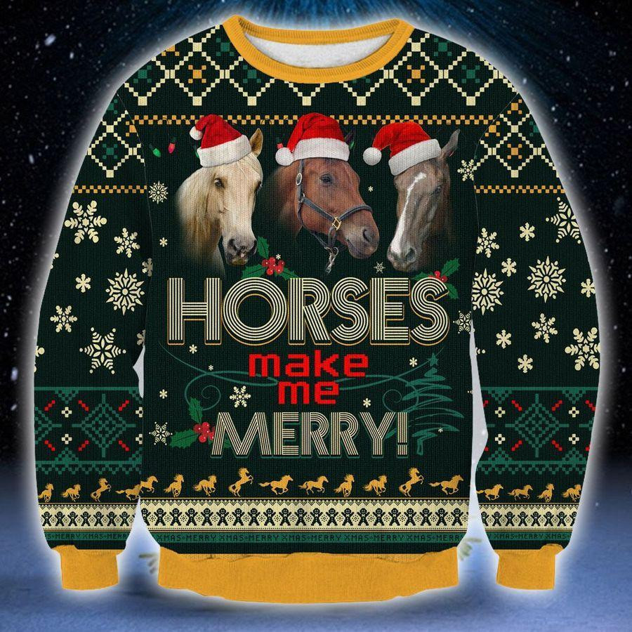 Horse Make Me Merry Ugly Christmas Sweater, Perfect Holiday Gift