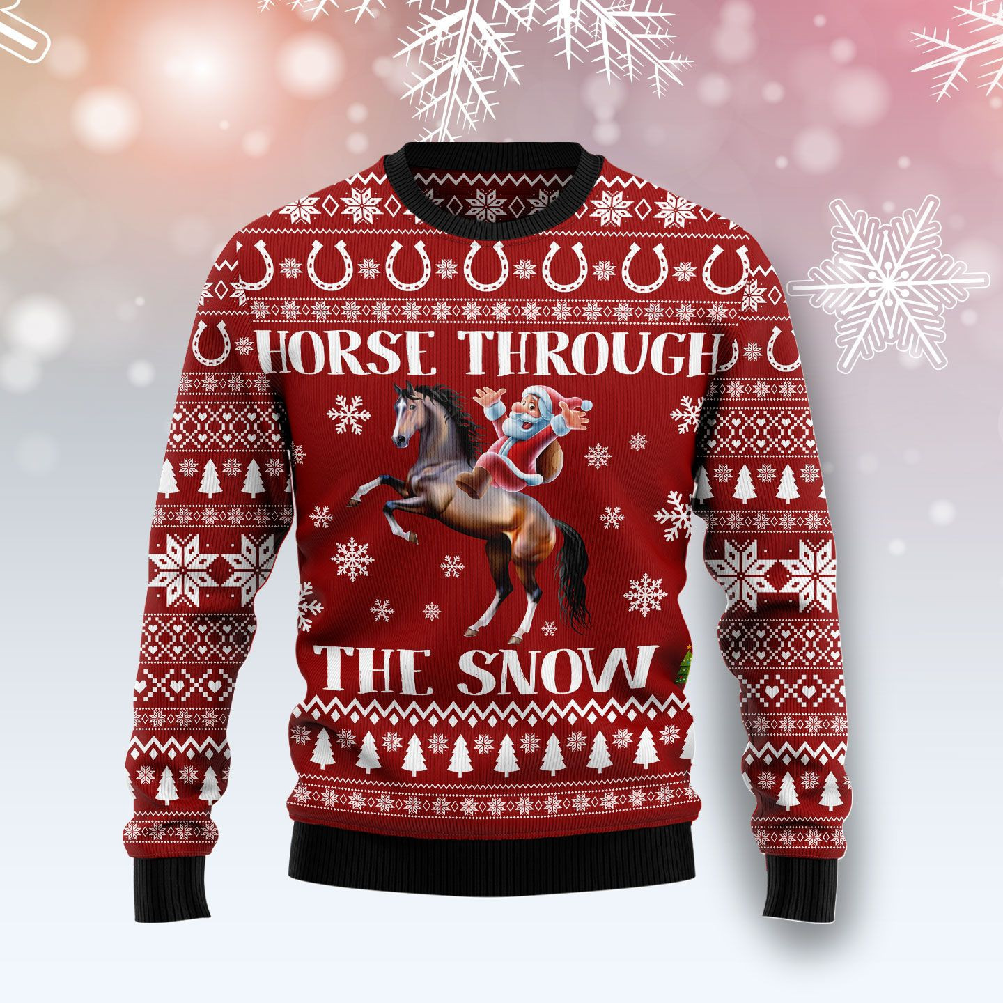 Horse Through The Snow Ugly Christmas Sweater, Perfect Holiday Gift