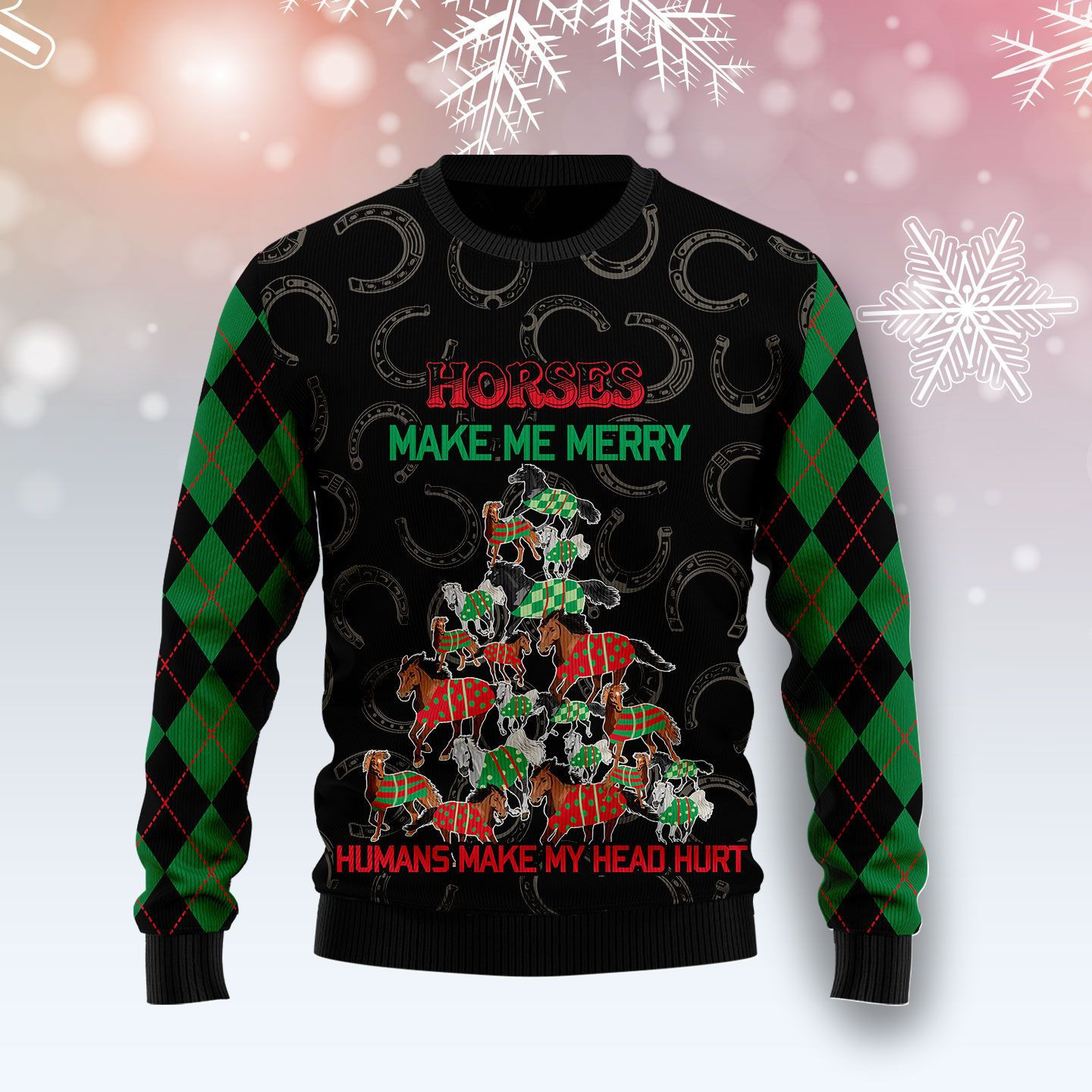 Horses Merry Christmas Ugly Christmas Sweater, Perfect Holiday Gift