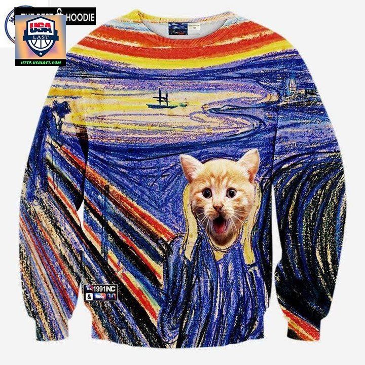 Hot Model Men Women Hoodies Funny Print Animals Cat Colorful Striped 3D Sweaters Autumn Tops Sh5510
