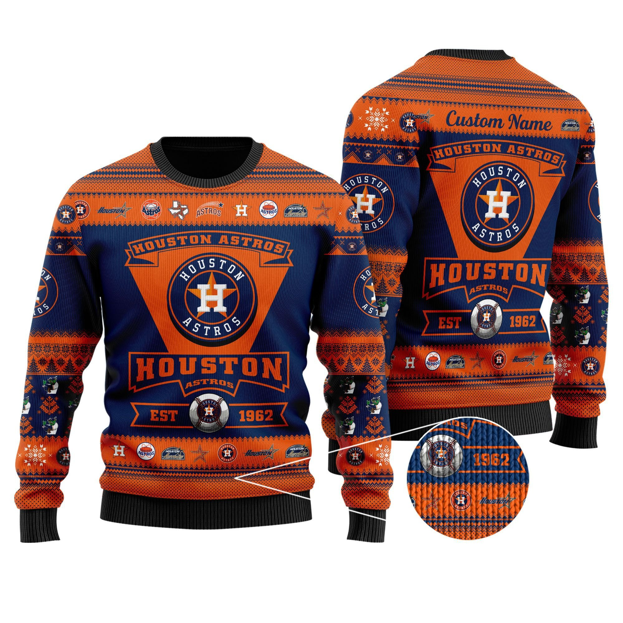 Houston Astros Football Team Logo Custom Name Personalized Ugly Christmas Sweater, Perfect Holiday Gift