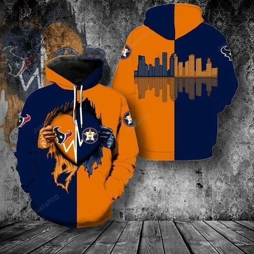 Houston Astros Houston Texas Heartbeat Love Ripped 3D All Over Print Hoodie & Zip Hoodie