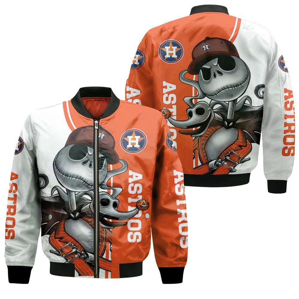Houston Astros Jack Skellington And Zero Bomber Jacket | MLB Team Jacket for Men & Women | Baseball Fan Gift