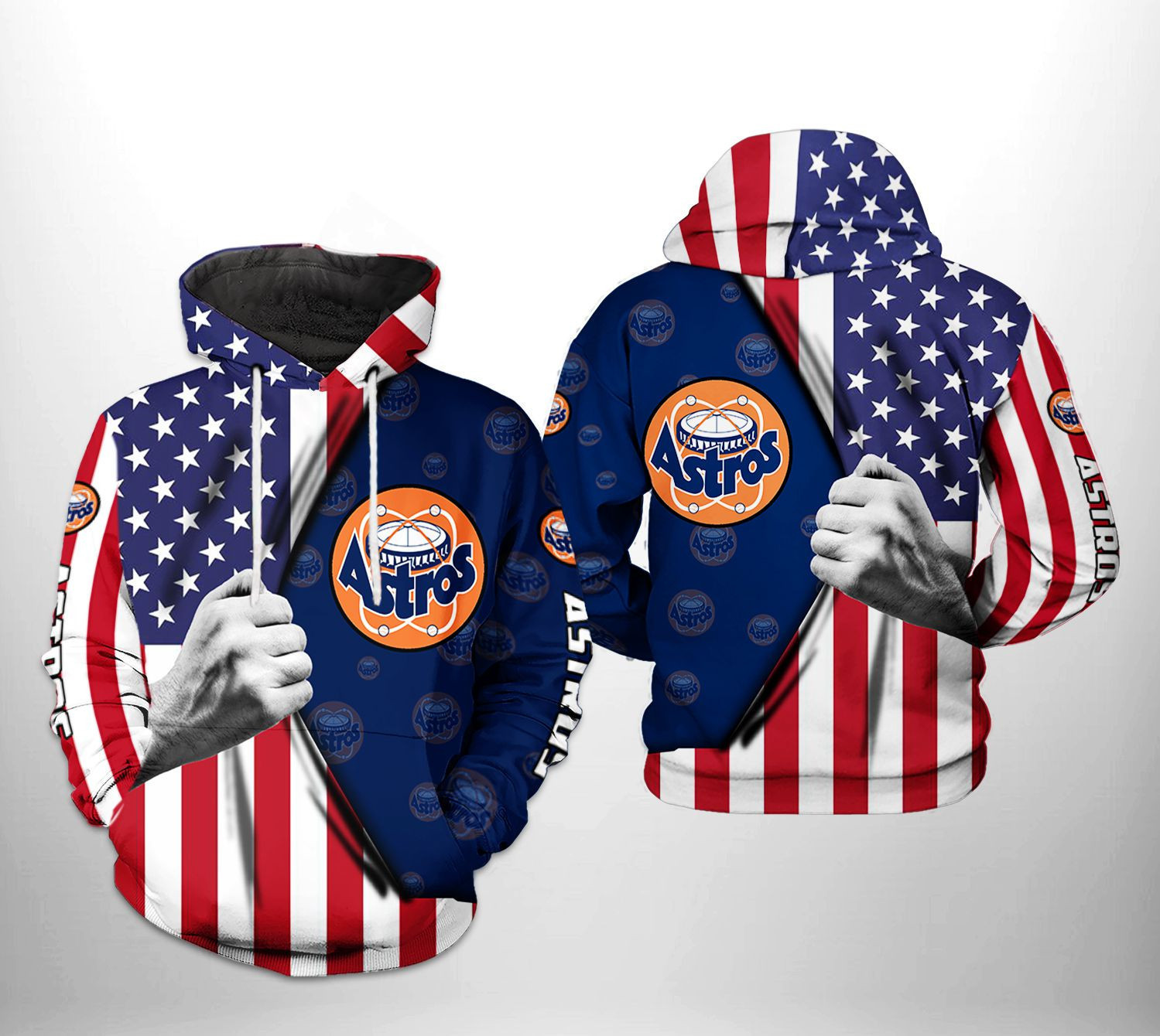 Houston Astros MLB US Flag 3D All Over Print Hoodie & Zip Hoodie