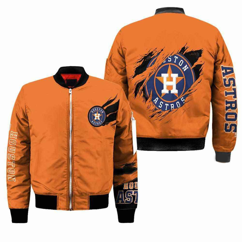 Houston Astros Orange Bomber Jacket | MLB Team Jacket for Men & Women | Baseball Fan Gift