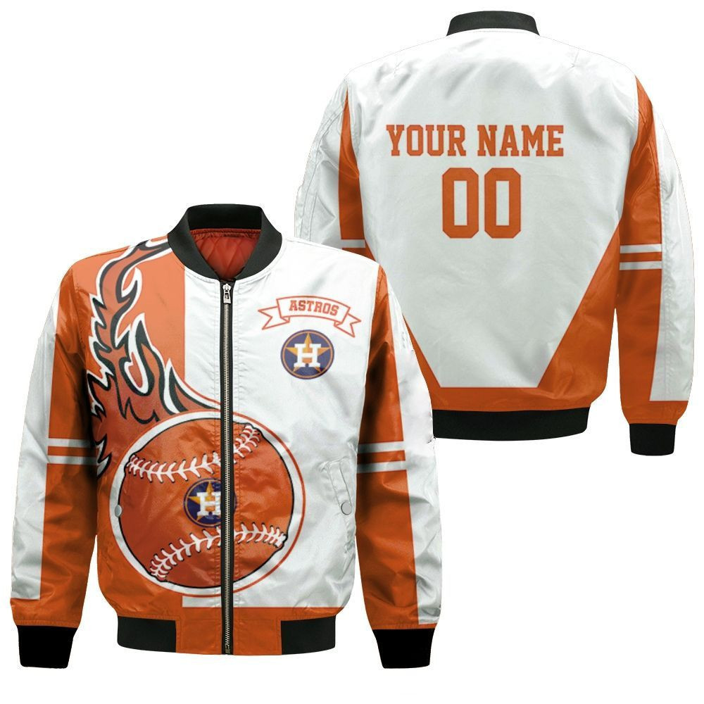 Houston Astros Personalized Name Number White Orange Bomber Jacket | MLB Team Jacket for Men & Women | Baseball Fan Gift