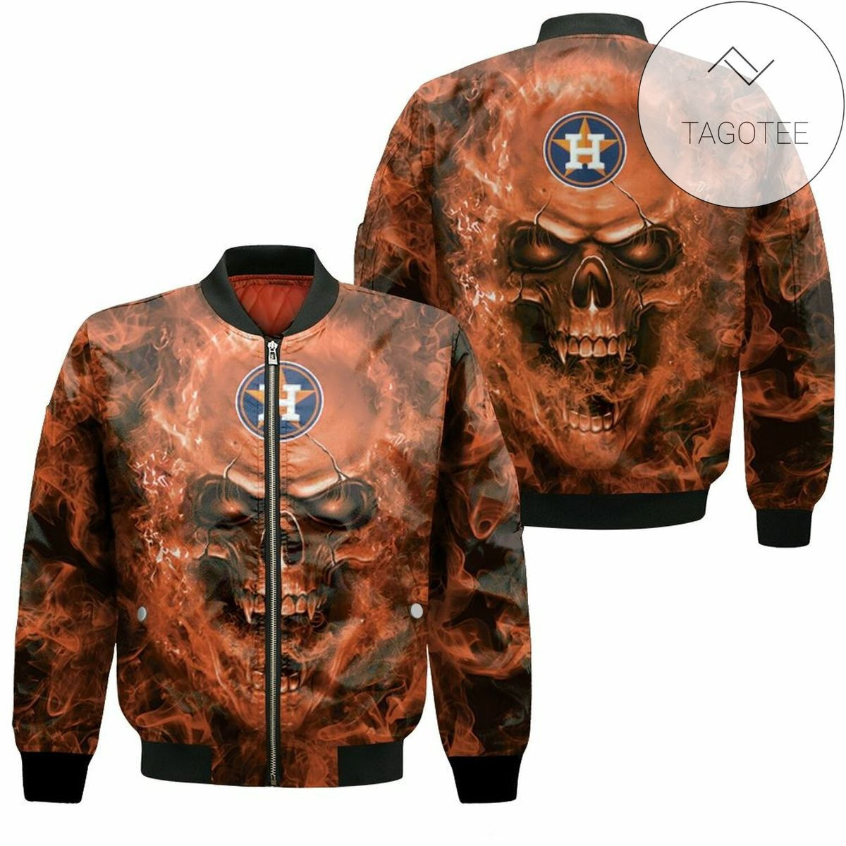Houston Astros Skull Bomber Jacket | MLB Team Jacket for Men & Women | Baseball Fan Gift