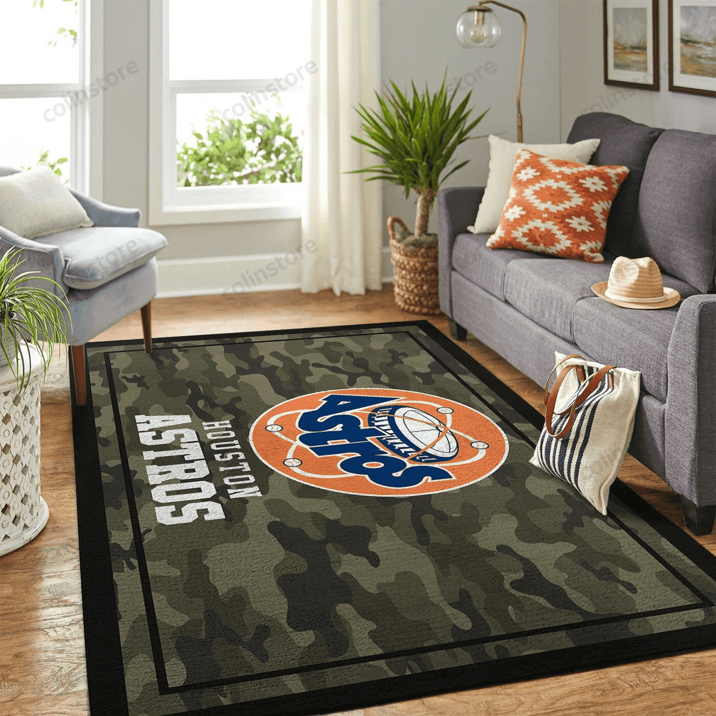 Houston Astros Team Logo Camo Rectangle Area Rug – Full Print Carpet For Living Room & Bedroom Home Decor