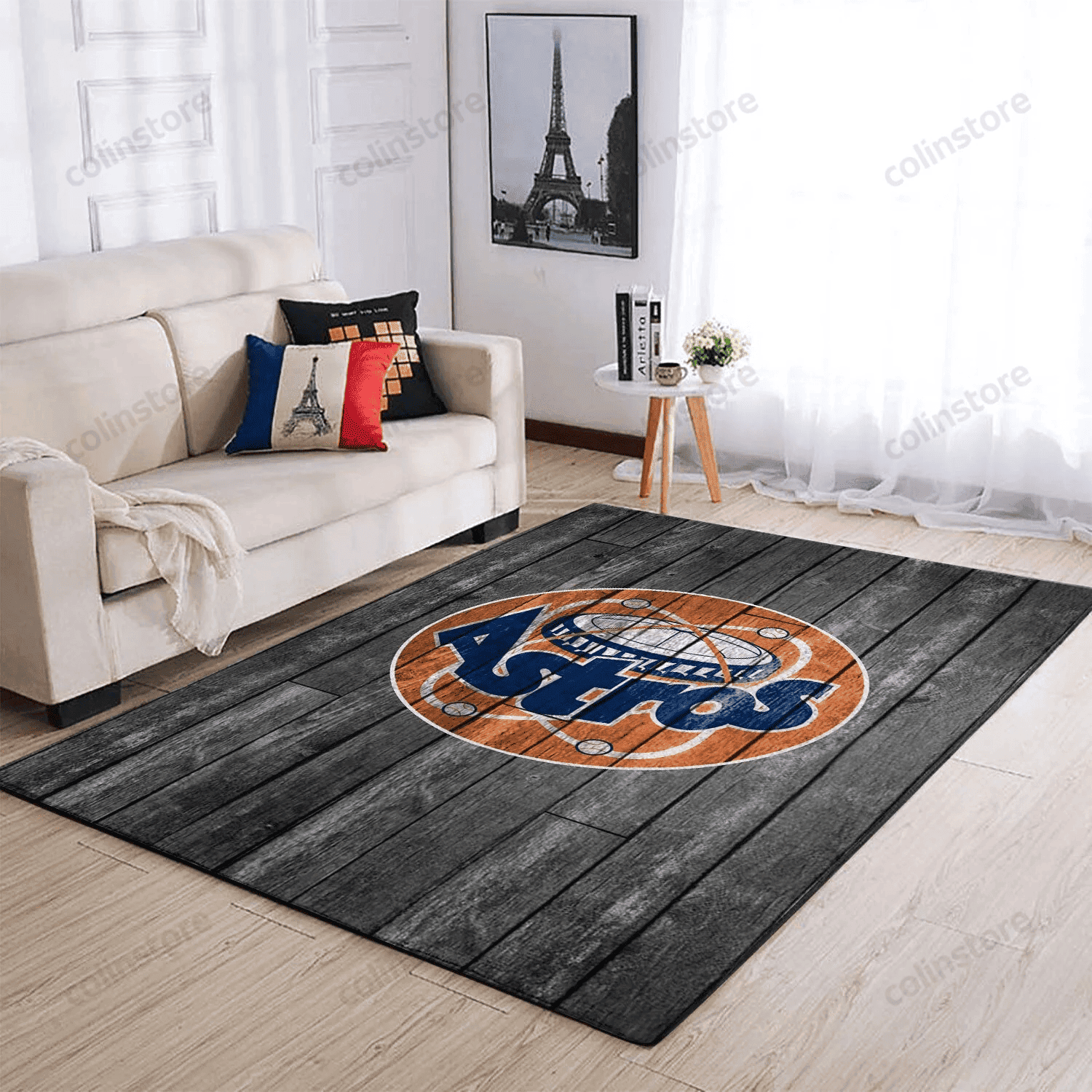 Houston Astros Team Logo Grey Rectangle Area Rug – Full Print Carpet For Living Room & Bedroom Home Decor