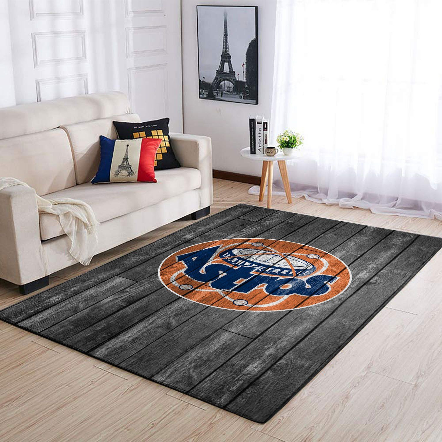 Houston Astros Team Logo Grey Wooden Rectangle Area Rug – Full Print Carpet For Living Room & Bedroom Home Decor