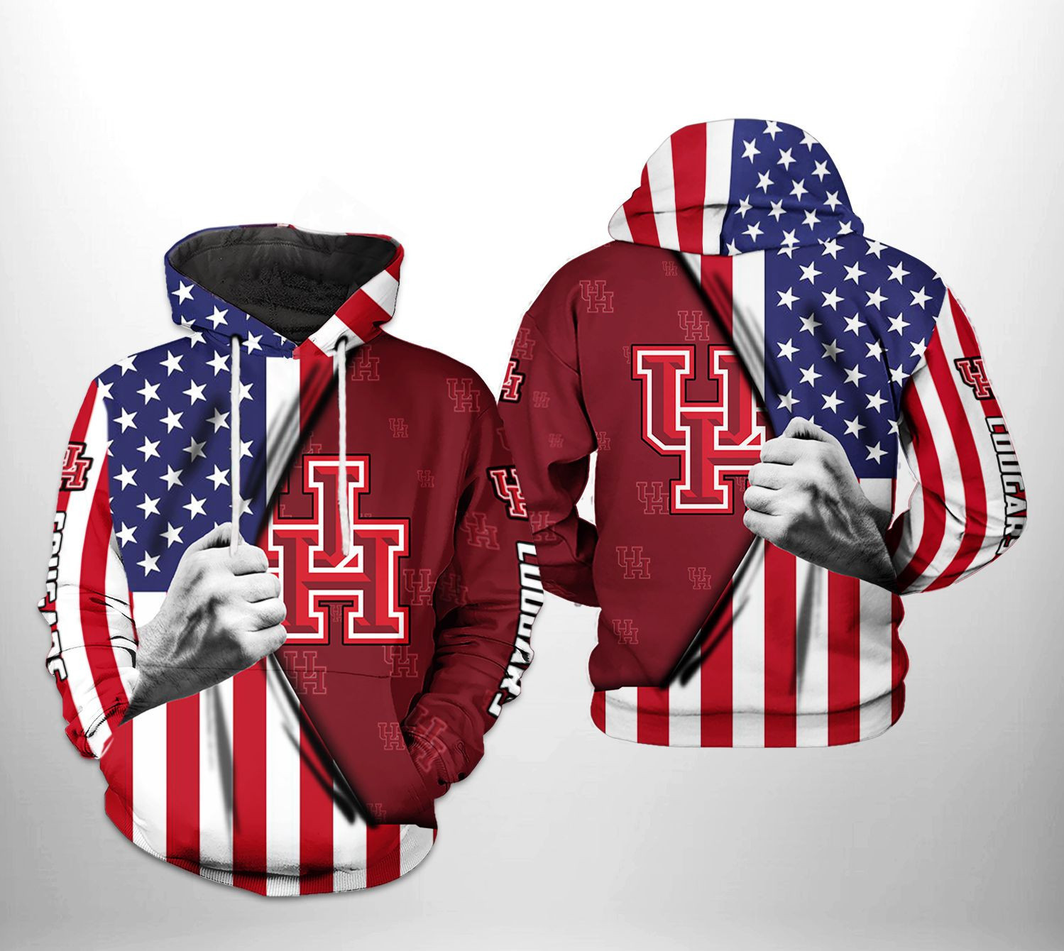 Houston Cougars NCAA US Flag 3D All Over Print Hoodie & Zip Hoodie