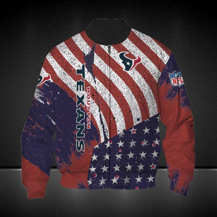 Houston Texans American Flag Bomber Jacket | NFL Team Jacket for Men & Women | Football Fan Gift