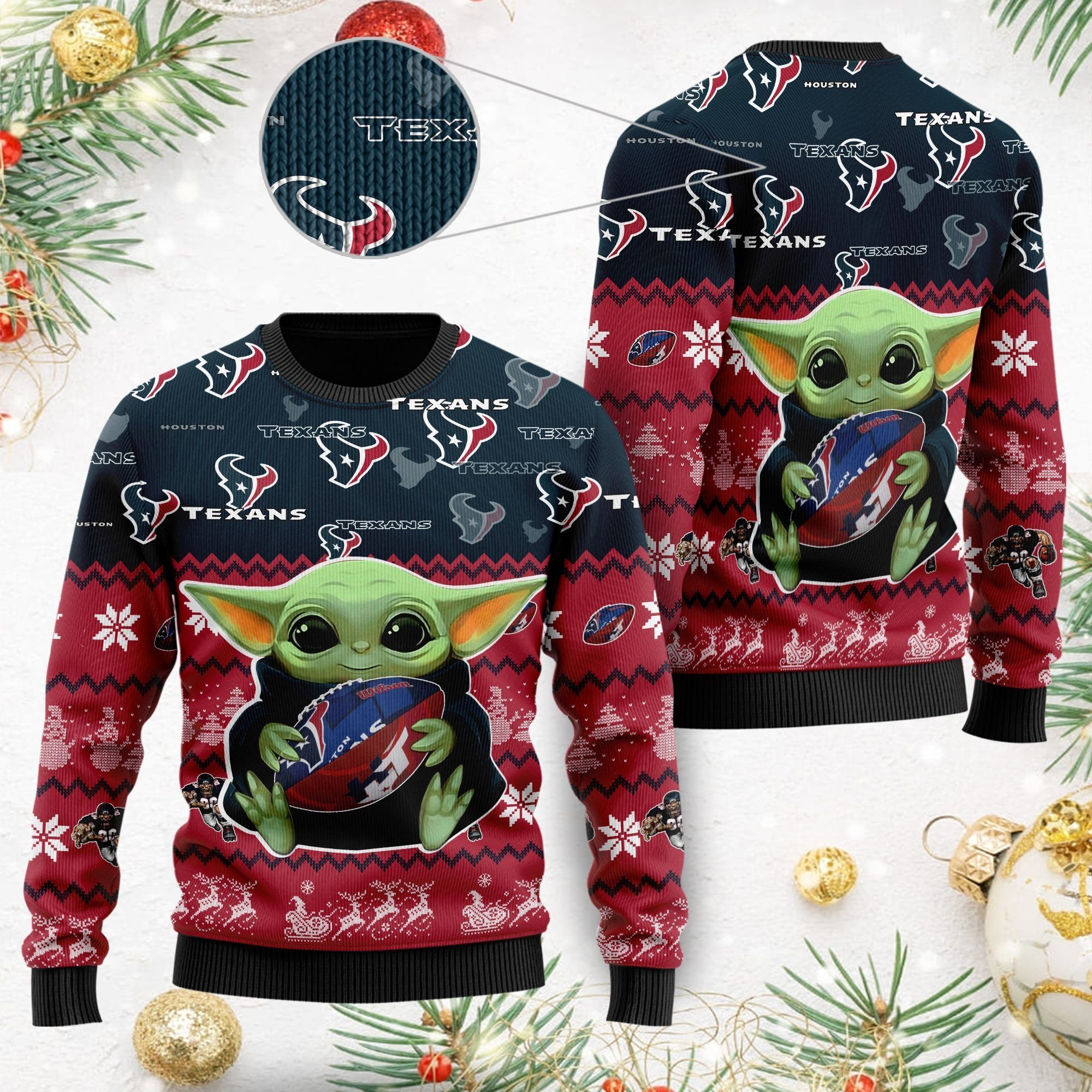Houston Texans Baby Yoda Ugly Christmas Sweater For American Football Fans