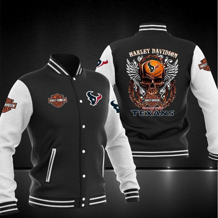 Houston Texans Black Skull Varsity Baseball Jacket for Men & Women | NFL Team Fan Gift