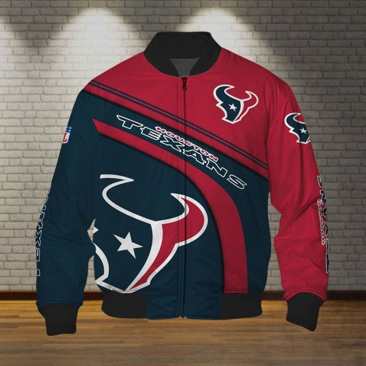 Houston Texans Blue Red Bomber Jacket | NFL Team Jacket for Men & Women | Football Fan Gift