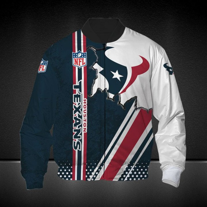 Houston Texans Blue White Bomber Jacket | NFL Team Jacket for Men & Women | Football Fan Gift