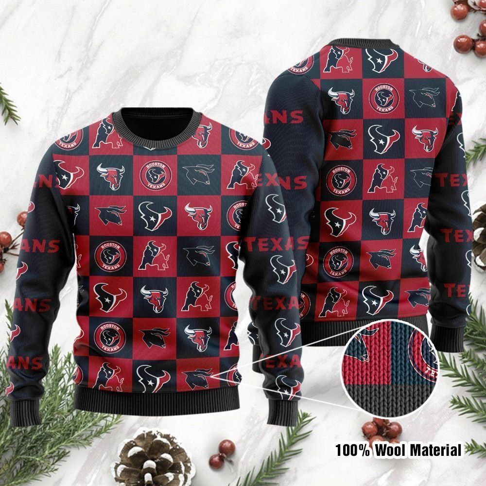 Houston Texans Logo Checkered Flannel Design Ugly Christmas Sweater