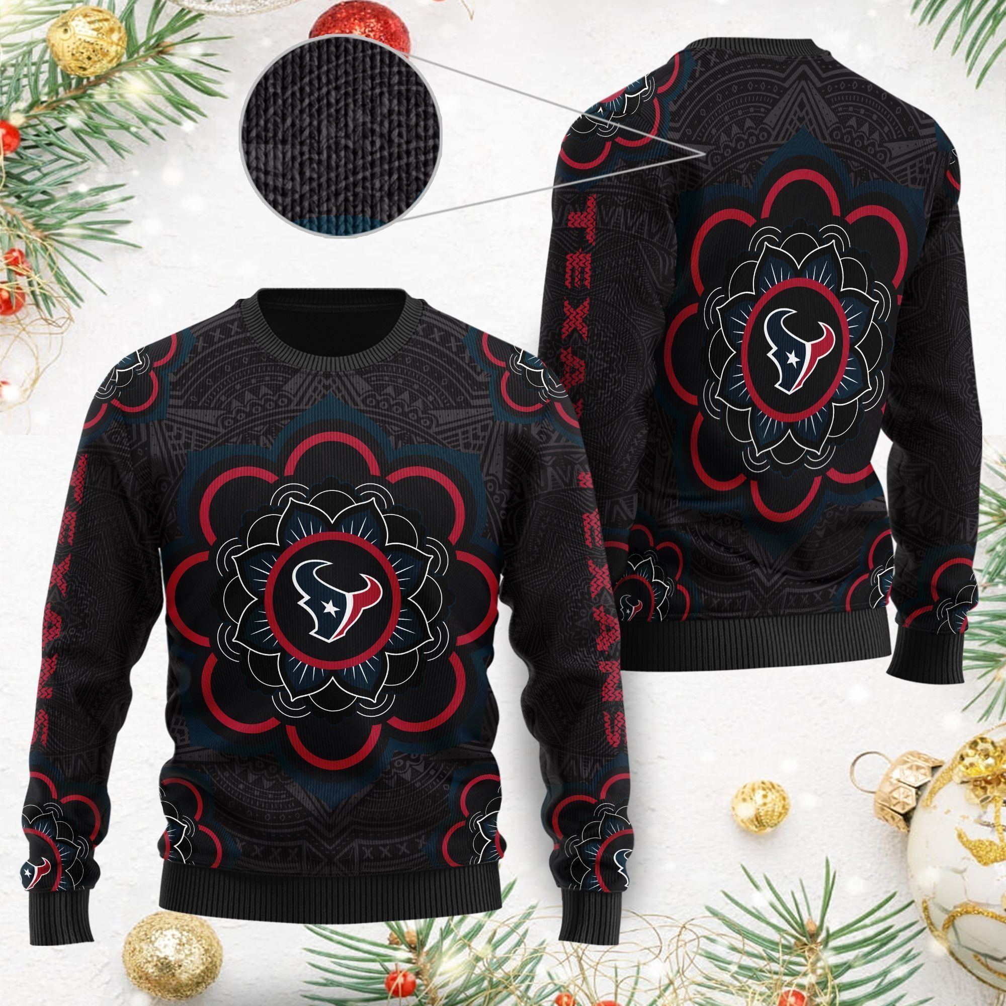 Houston Texans Mandala Logo Ugly Christmas Sweater NFL Football Fans On Xmas