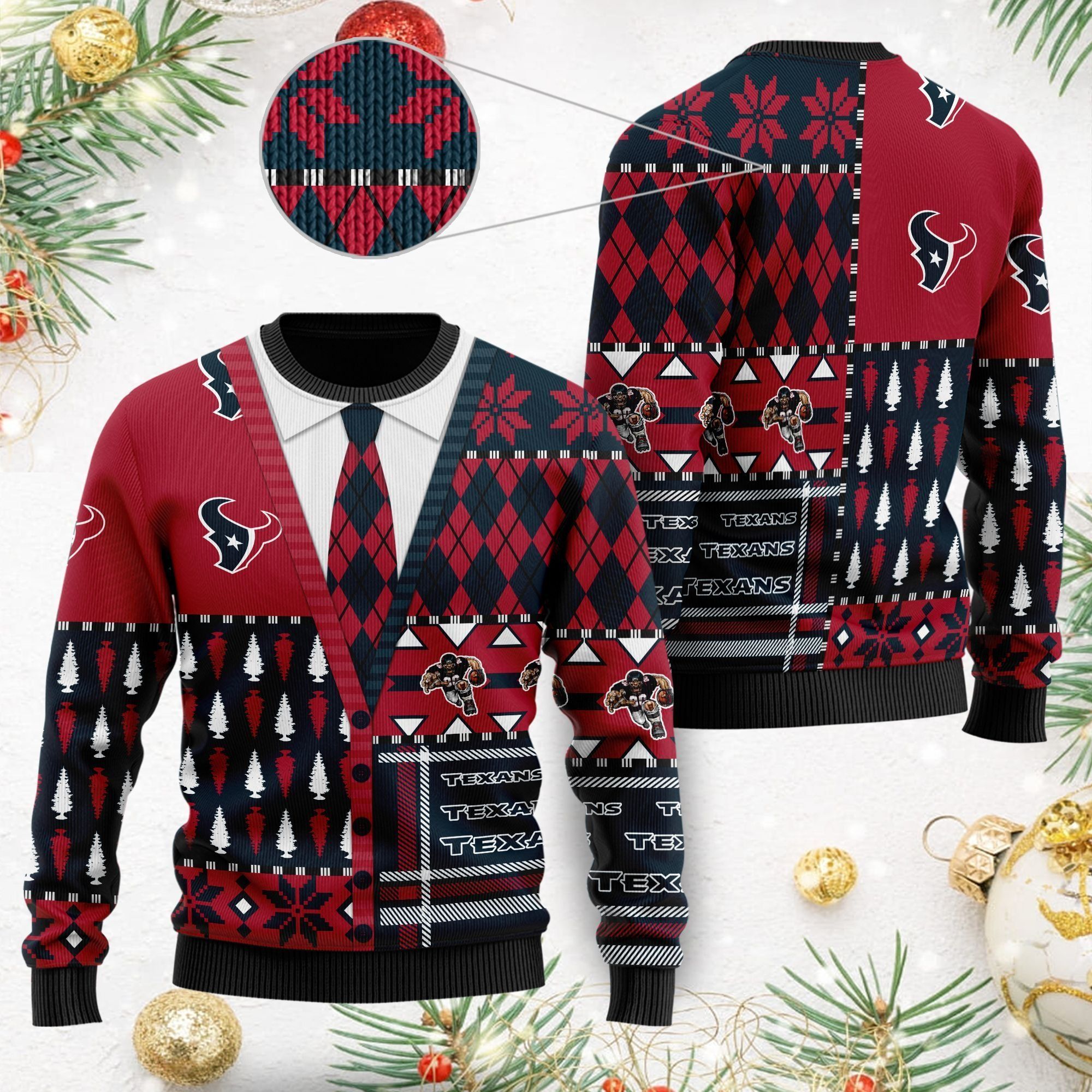 Houston Texans NFL American Football Team Cardigan Style 3D Men And Women Ugly Christmas Sweater For Sport Lovers On Christmas Days