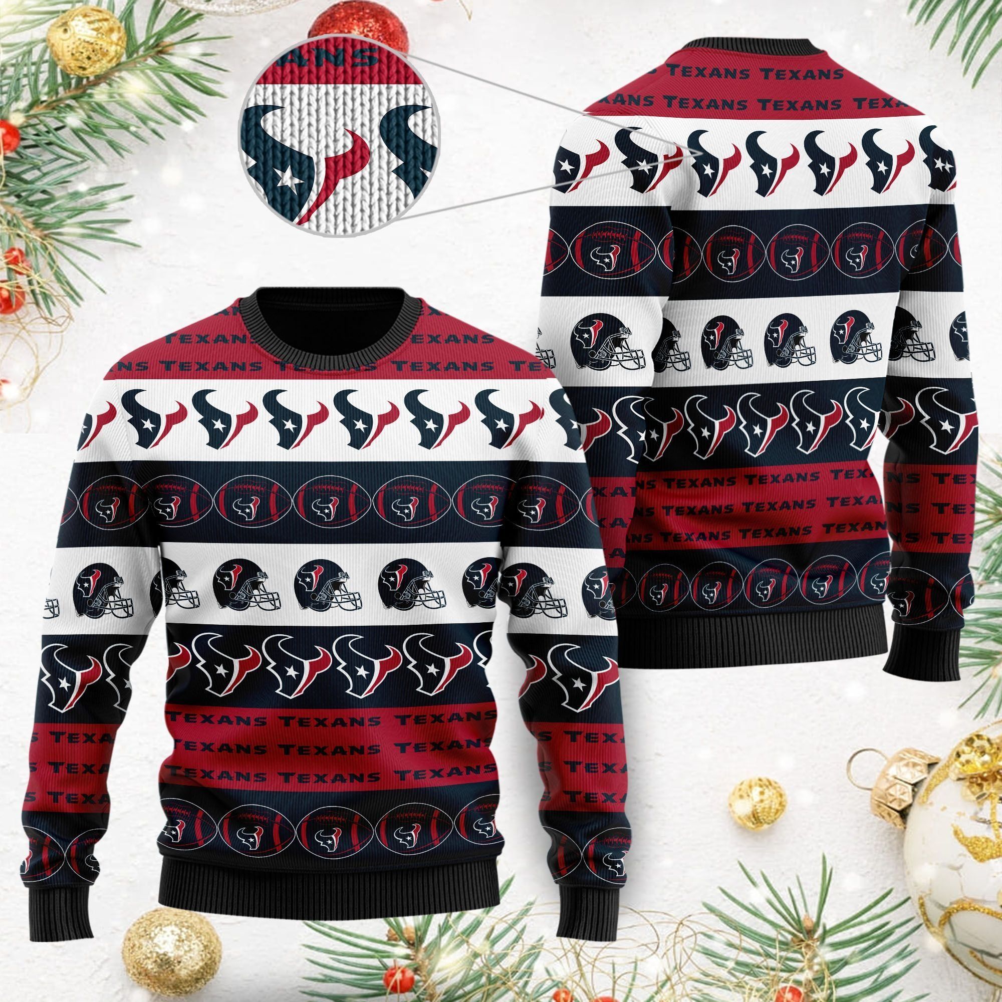 Houston Texans NFL American Football Team Logo Helmet Symbols Men Women Ugly Christmas Sweater