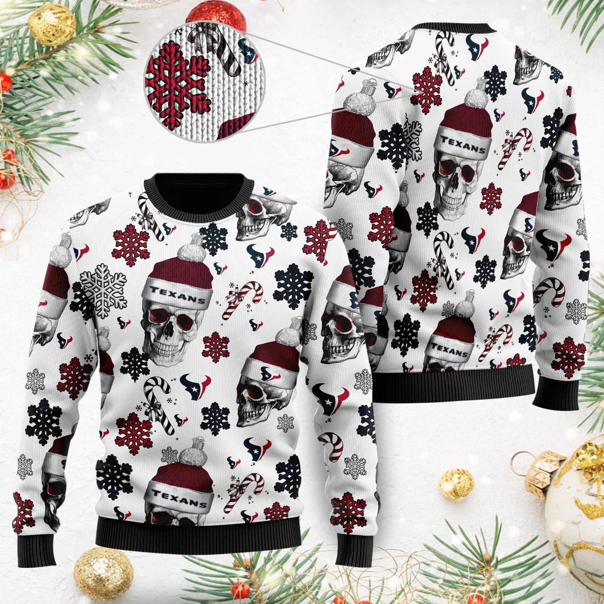 Houston Texans NFL Football Team Santa Skulls Ugly Christmas Sweater