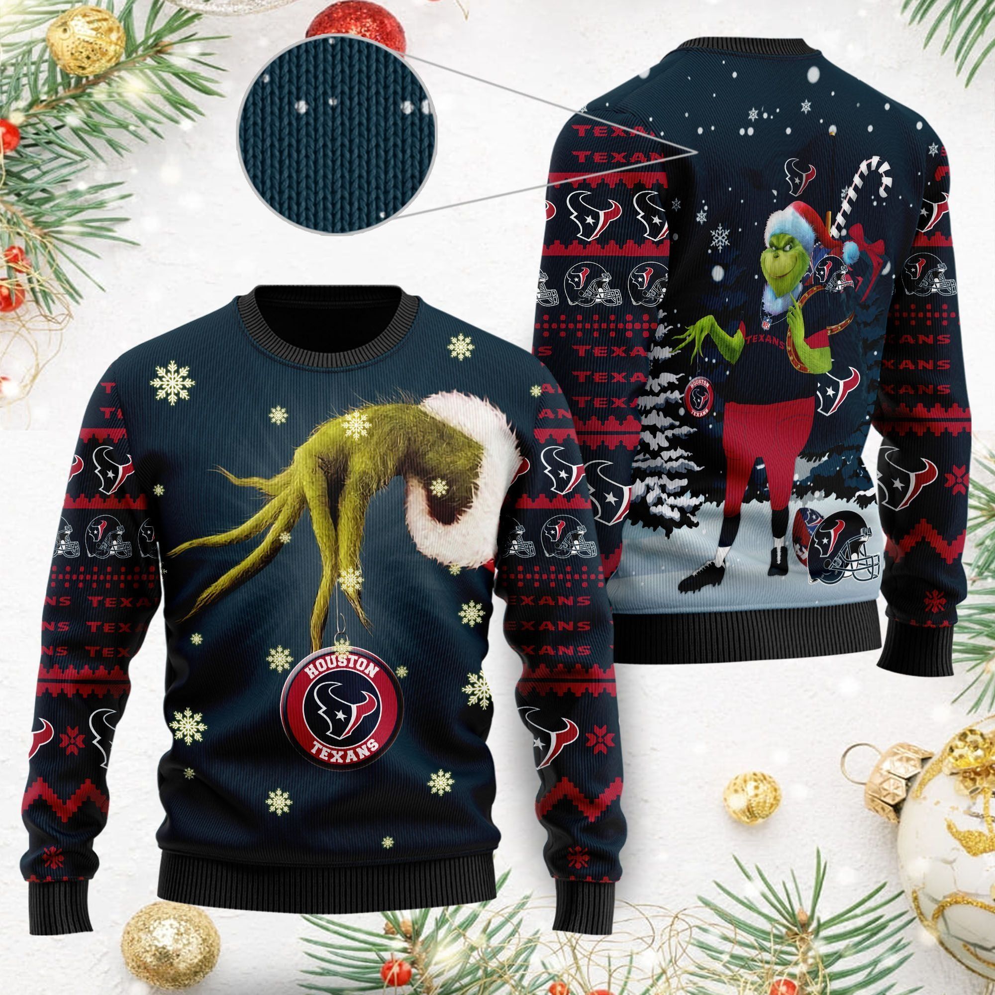 Houston Texans NFL Team Grinch Ugly Christmas Sweater