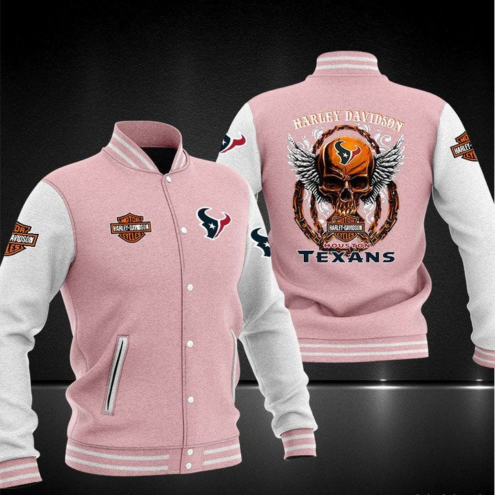 Houston Texans Pink Skull Varsity Baseball Jacket for Men & Women | NFL Team Fan Gift