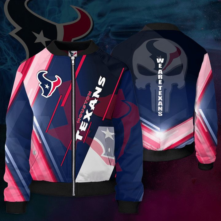 Houston Texans Red Blue Punisher Skull Bomber Jacket | NFL Team Jacket for Men & Women | Football Fan Gift
