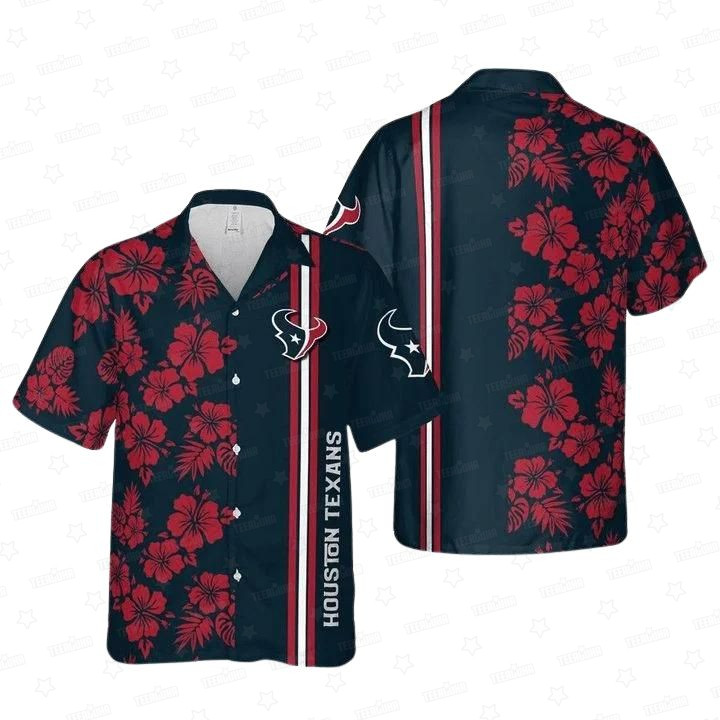 Houston Texans Red Hibiscus Aloha Hawaiian Shirt for Men & Women