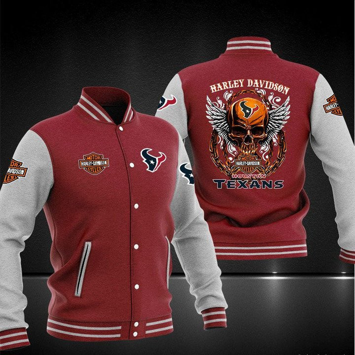 Houston Texans Red Skull Varsity Baseball Jacket for Men & Women | NFL Team Fan Gift
