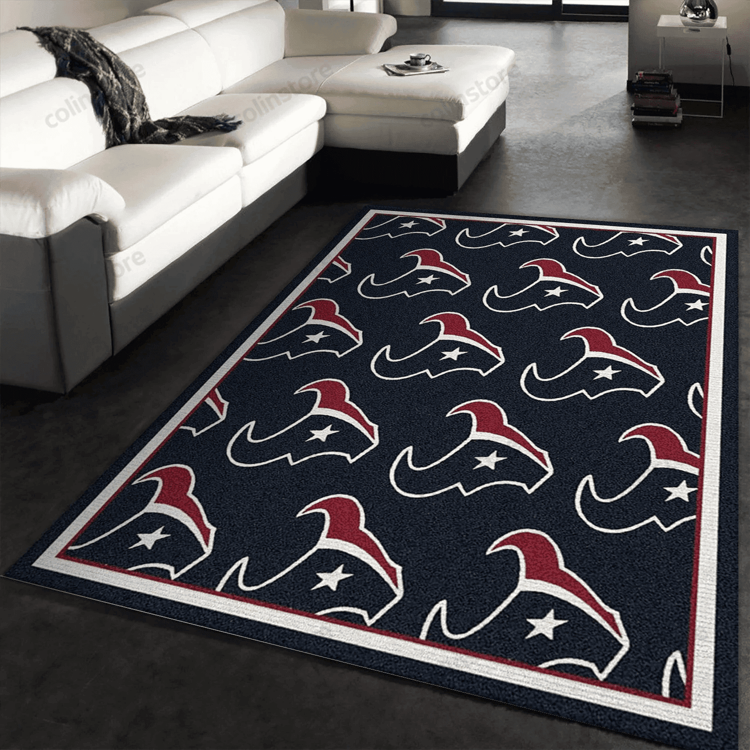 Houston Texans Repeat Rug Team Rectangle Area Rug – Full Print Carpet For Living Room & Bedroom Home Decor