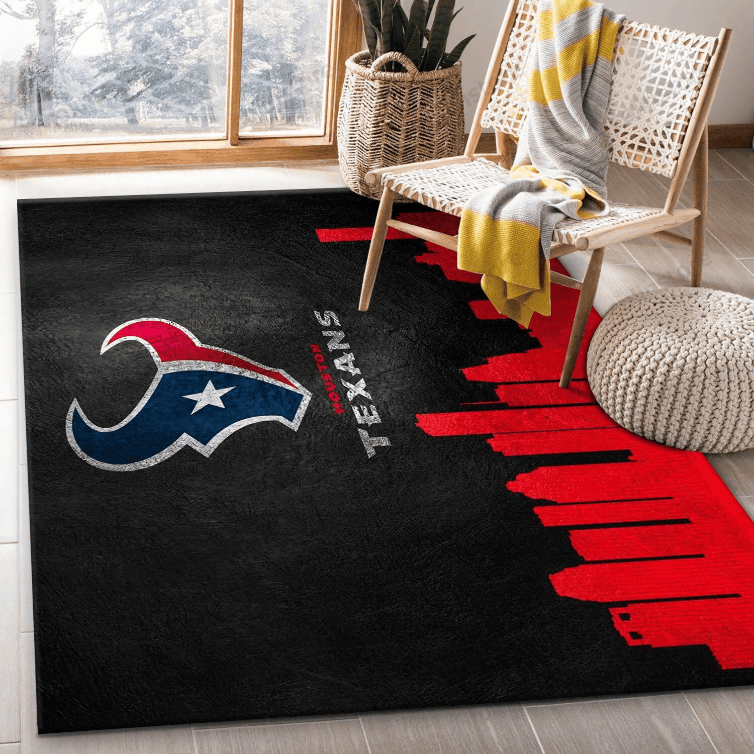 Houston Texans Skyline Rectangle Area Rug – Full Print Carpet For Living Room & Bedroom Home Decor