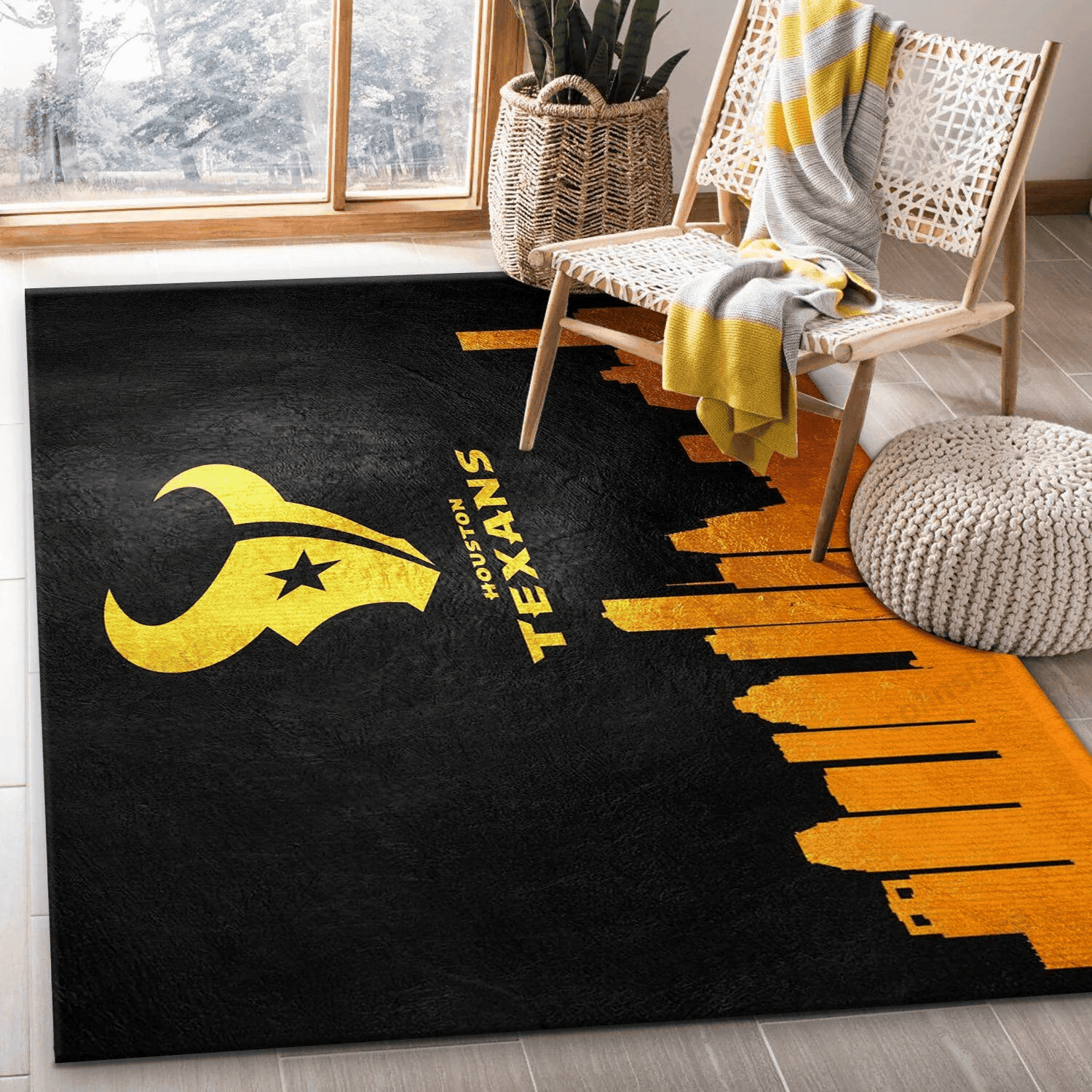 Houston Texans Skyline Team Logos Rectangle Area Rug – Full Print Carpet For Living Room & Bedroom Home Decor