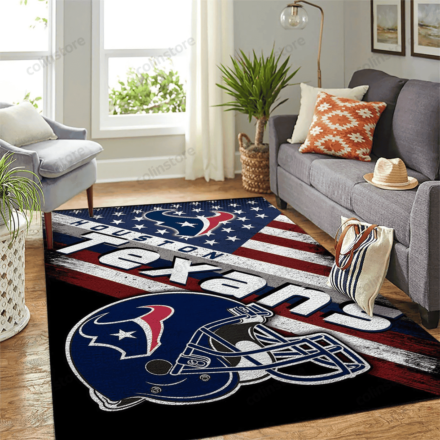 Houston Texans Team Logo American Rectangle Area Rug – Full Print Carpet For Living Room & Bedroom Home Decor