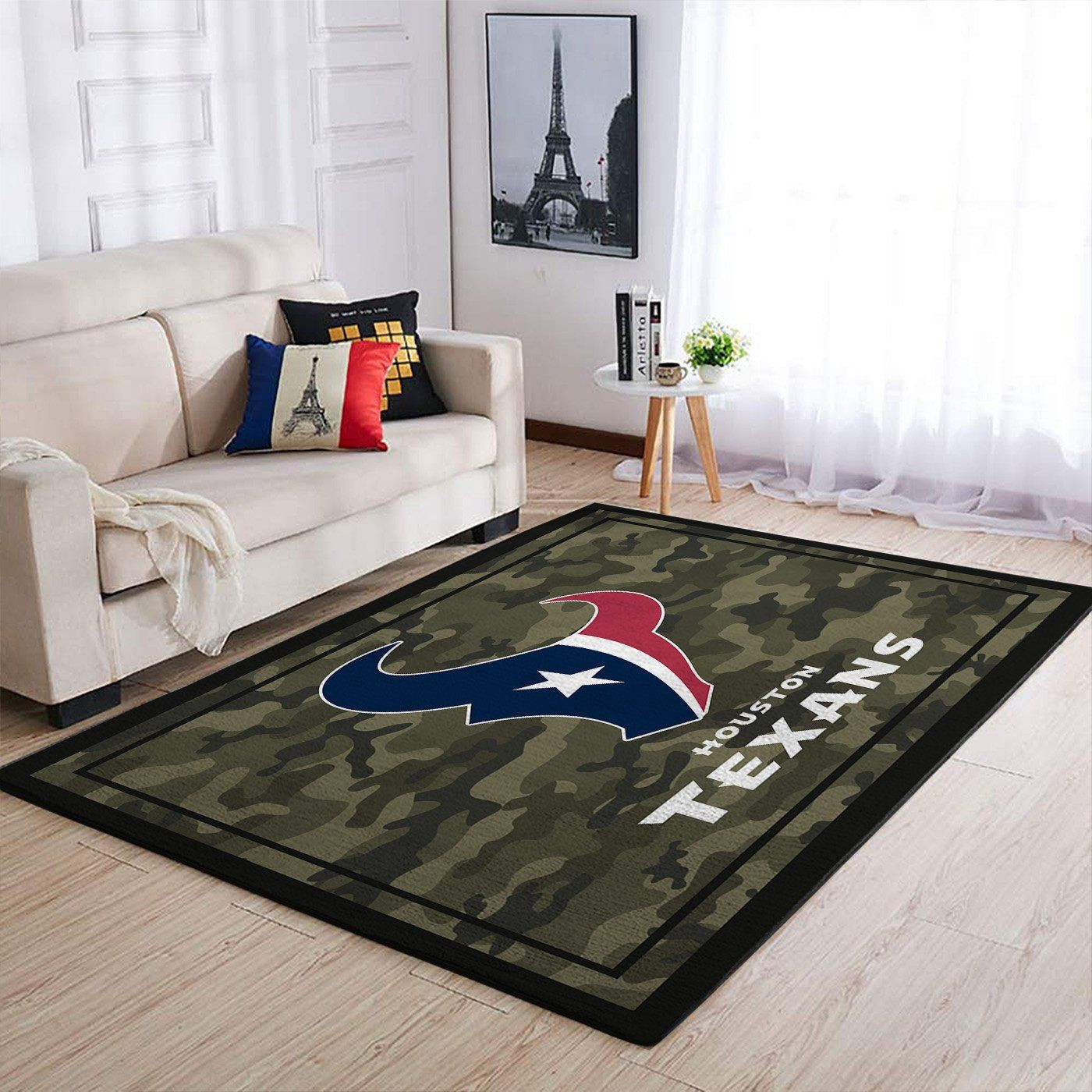 Houston Texans Team Logo Camo Rectangle Area Rug – Full Print Carpet For Living Room & Bedroom Home Decor