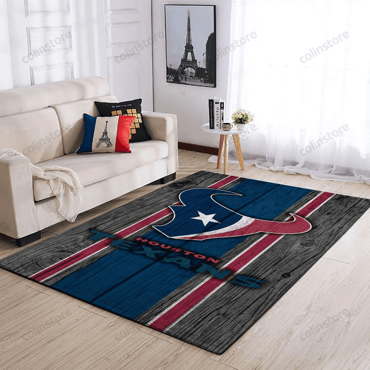 Houston Texans Team Logo Wooden Rectangle Area Rug – Full Print Carpet For Living Room & Bedroom Home Decor