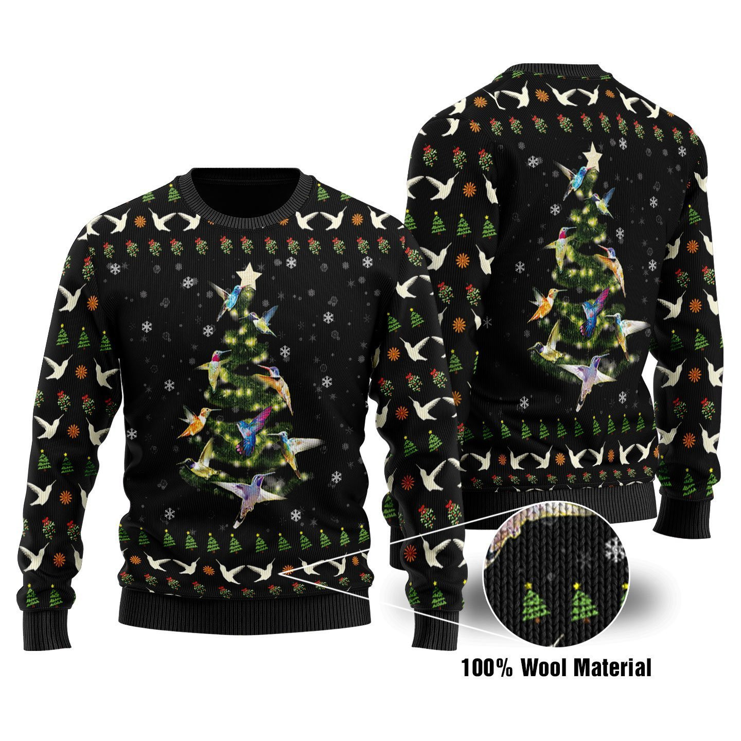 Humming Bird Tree Ugly Christmas Sweater, Perfect Holiday Gift