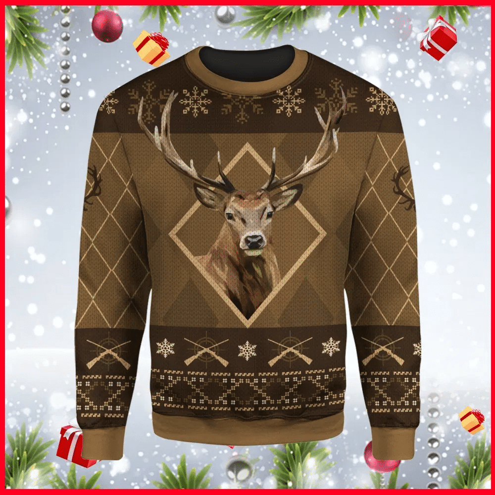 Hunting Deer Ugly Christmas Sweater, Perfect Holiday Gift